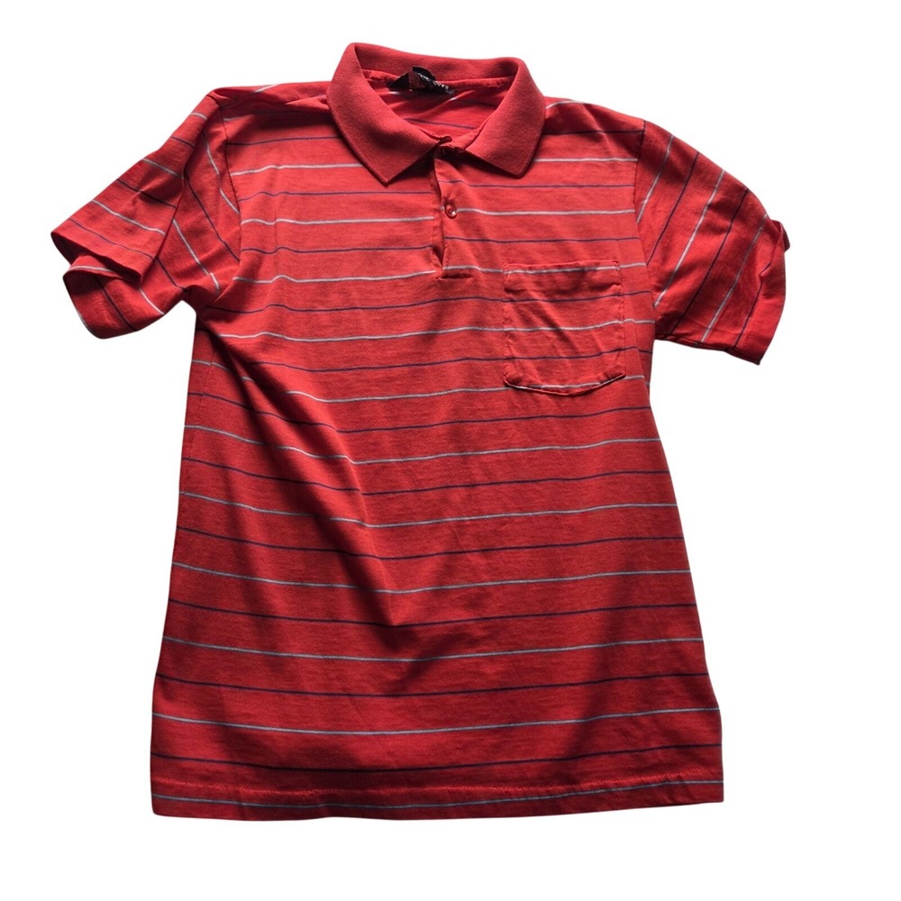 Vintage Manhattan Nature Knit Mens Red Striped Polo Shirt Short Sleeve Size M